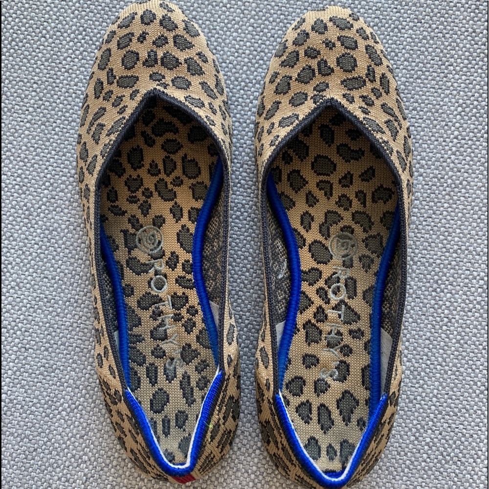 Rothy’s cheetah print with blue stripe